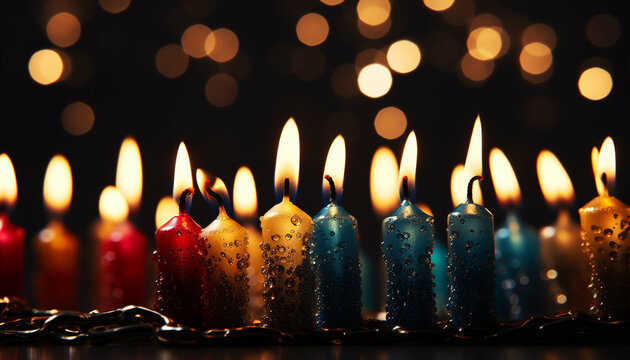 Burning candles illuminate the night, symbolizing spirituality and celebration generated by AI