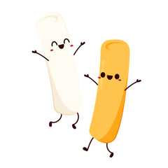 Cute Tteokbokki noodle cartoon. Korean street food. simple vector logo sausage. Tteokbokki is korean food.