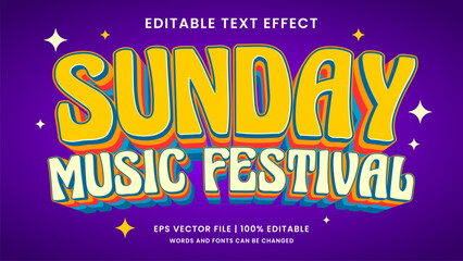 Sunday festival editable text effect vintage and retro 70s style