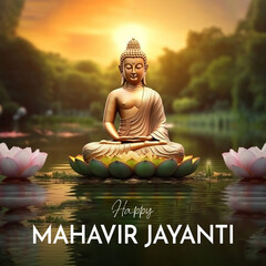 Happy Mahavir Jayanti, lord Mahavir statue - obrazy, fototapety, plakaty