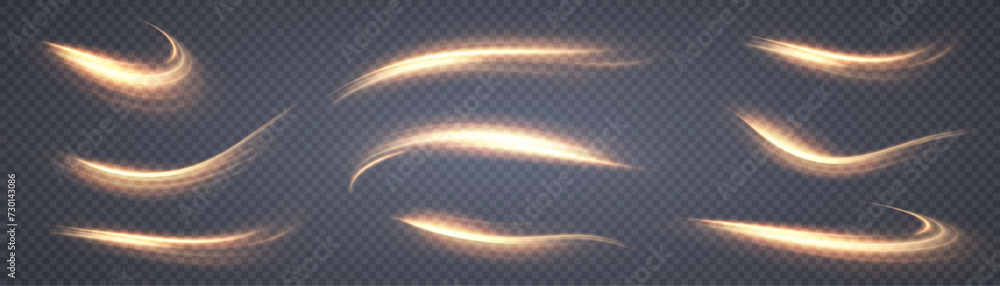 Poster a whirlwind of bright yellow light. abstract curved light effect of bright lines. vector illustratio
