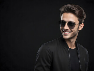 Fototapeta premium smiling man in sunglasses black monochrome color portrait