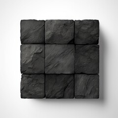 Charcoal square isolated on white background