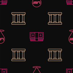 Set line Location law, Prison window and Bribe money cash on seamless pattern. Vector