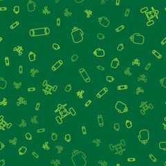 Set line Skateboard trick, ATV motorcycle and Boxing glove on seamless pattern. Vector