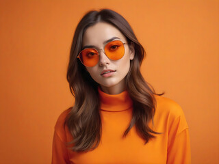 serious  face woman in sunglasses orange monochrome color portrait