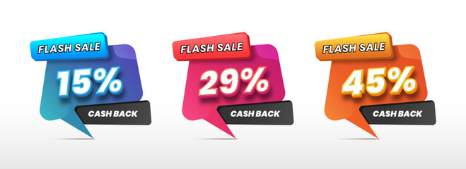 Flash sale cash back discount badge design with colorful gradient