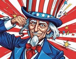 Cartoon Uncle Sam. Using blue, red and white colors.