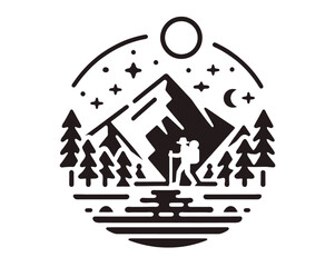  Adventure hiking logo vintage with forest and mountains design vector image