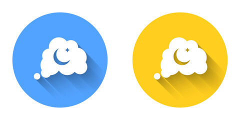 White Dreams icon isolated with long shadow background. Sleep, rest, dream concept. Resting time and comfortable relaxation. Circle button. Vector