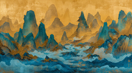 The Song Dynasty style Chinese ink painting depicts a thousand miles of rivers and mountains.