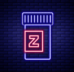 Glowing neon line Sleeping pill icon isolated on brick wall background. Colorful outline concept. Vector