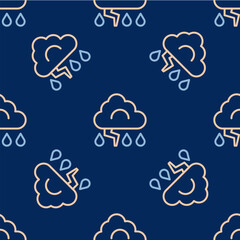 Line Storm icon isolated seamless pattern on blue background. Cloud and lightning sign. Weather icon of storm. Vector
