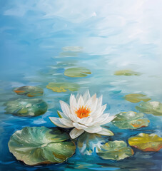Fototapeta na wymiar Painted color white water lily. Mixed digital painting. Concept floral art.
