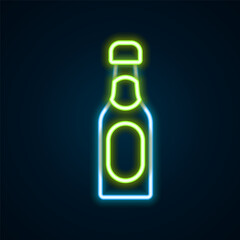 Glowing neon line Champagne bottle icon isolated on black background. Colorful outline concept. Vector