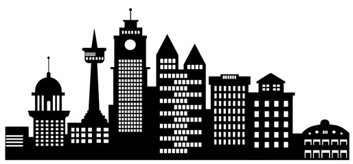 Landscape set of buildings silhouette on a white background