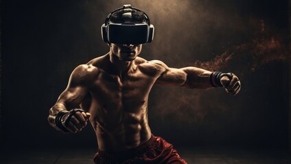 man doing sports in virtual reality helmet