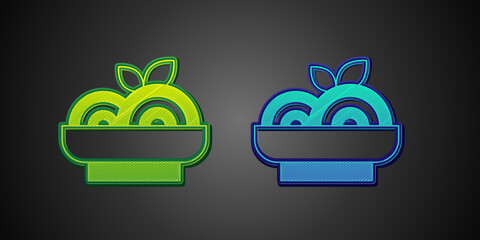 Green and blue Pasta spaghetti icon isolated on black background. Italian restaurant. Vector