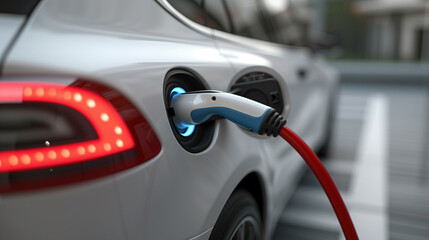 Electric cars are being charged in charging stations.