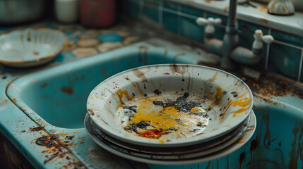 dirty dishes on the counter