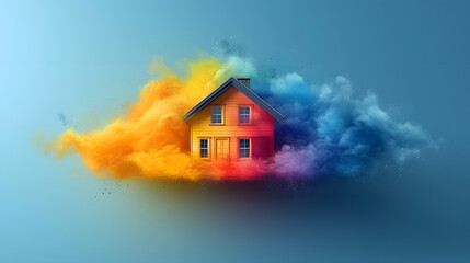 a house on a rainbow cloud