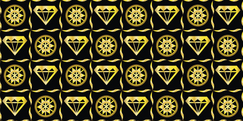 Seamless pattern. Gold and diamonds.Vector illustration.