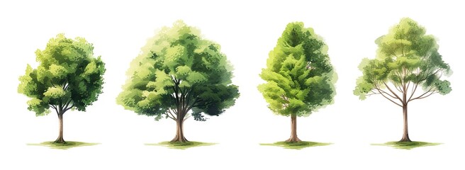 Artistic illustration of diverse trees set against pristine white background encapsulating beauty of nature and environmental growth collection of tree drawings from leafy oaks to pine branches - obrazy, fototapety, plakaty
