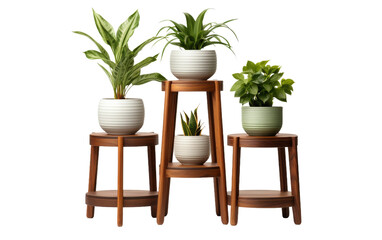 Accentuates mid-century modern plant stand with potted plants white background