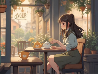 girl sitting in cafe