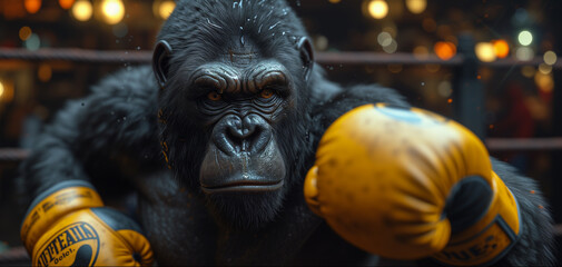 Fototapeta na wymiar Gorillas as athlets, from boxing rings to gymnastics mats, in realistic, in dynamic images.