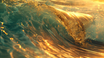 The edge of a wave with sunbeams in the water.