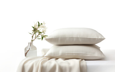 Square pillow with minimalist design and lightweight linen blanket on white background