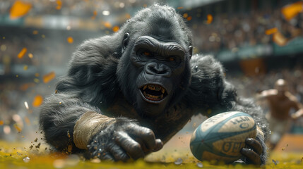 Gorillas as athlets, from boxing rings to gymnastics mats, in realistic, in dynamic images.