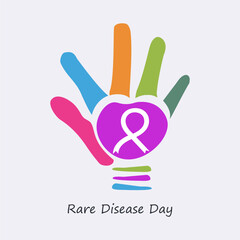 Fototapeta premium Rare Disease Day vector, illustration. Colorful hand and ribbons design concept.