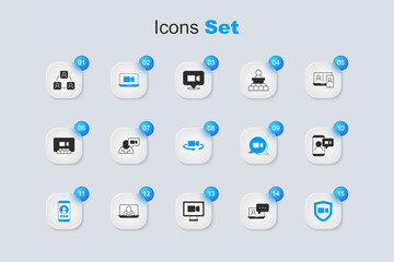 Set Video chat conference, Meeting and 360 degree view icon. Vector