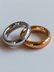 Wedding rings on a white background, close-up.