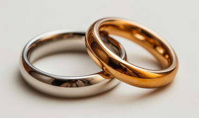 Wedding rings on a white background. Close-up.