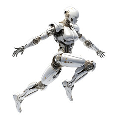 robot woman running isolated on transparent background