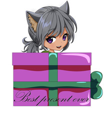 Chibi Present Girl with cat Ears
