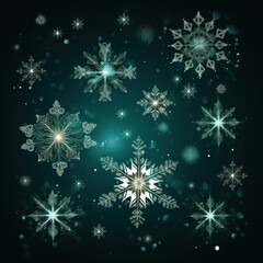 Fototapeta na wymiar Emerald christmas card with white snowflakes vector