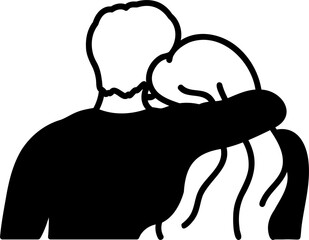 silhouette of hugging couple back view, hand drawn illustration
