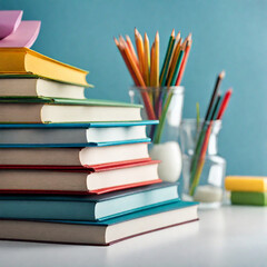 Stack of books placed on the table, educational background