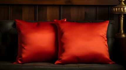 Luxurious Red Leather Sofa Against a Dark Background
