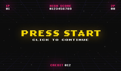 Retro game screen. 8 bit game. Press start to continue. Vector illustrations © Vladyslav