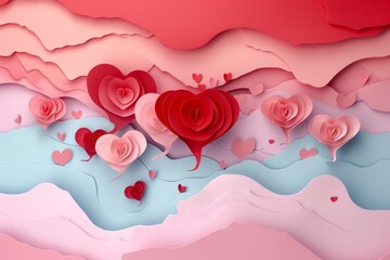 Valentine's day banner background with heart, landscape, minimal, romantic. Wedding. Illustration
