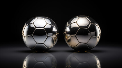 golden soccer balls on black background