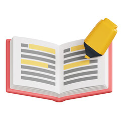 Book And Highlighter Marker 3D Icon