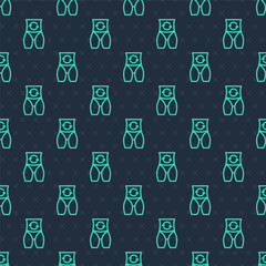 Green line Metabolism of human organism icon isolated on isolated seamless pattern on blue background. Digestion, metabolic system and hormones concept. Vector