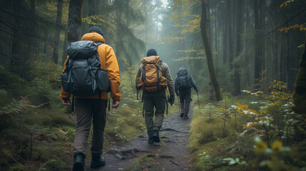 Naklejka premium Hiking in the forest. Generative ai