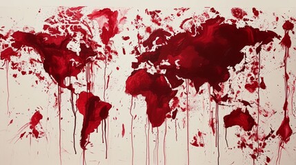 World map made of red blood. All continents of the horror world